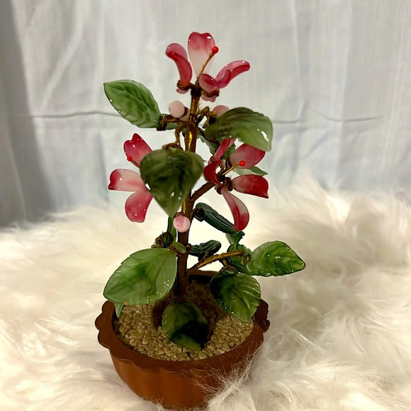 Vintage Jade Glass Flowering Tree - Picture 5 of 5